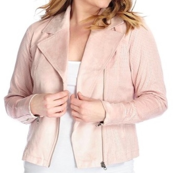 Kate & Mallory Lavender Perforated Asymmetrical Moto Jacket Zip Polyester Jacket - Picture 2 of 7